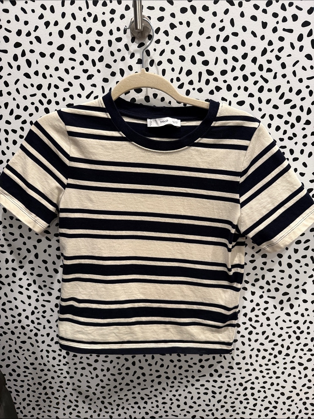 Mango Women’s Navy & Cream Striped Short Sleeve Tee
